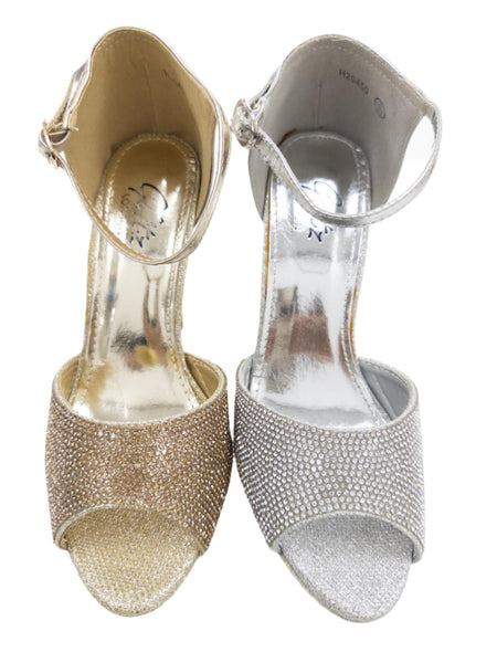 H20450 LADIES  STONE EMBELLISHED ANKLE STRAP PLATFORM HEELS