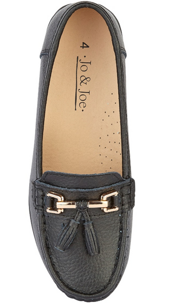 WOMEN NAUTICAL BLACK LEATHER TASSEL SLIPON LOAFER LADIES SHOES