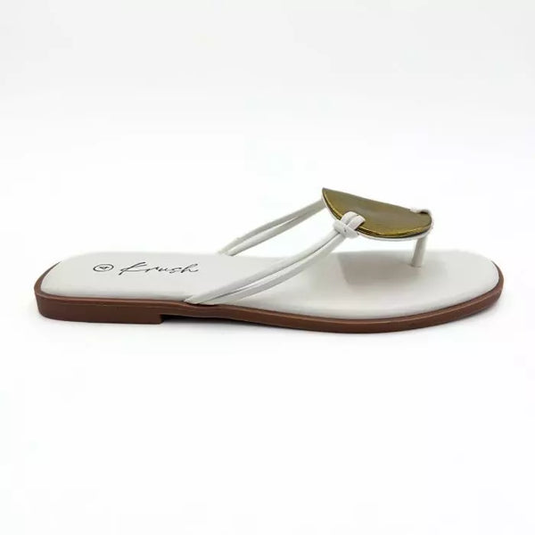 LS9567 WOMEN WHITE/BLACK LADIES GOLD DISC FLIP FLOP