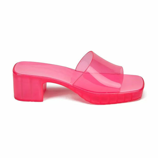 HI5875 LADIES JELLY CLEAR STRAP BLOCK HEELS UK SIZE 3-8