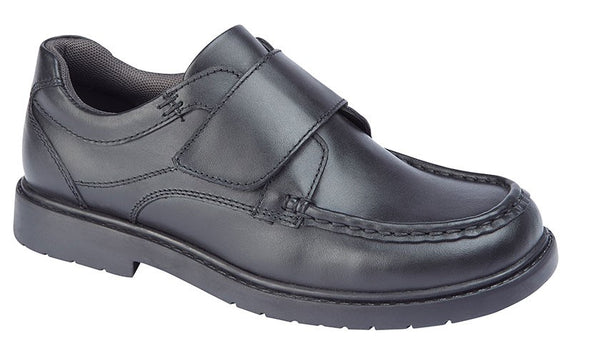 BOYS BLACK LEATHER TOUCH FASTENING SCHOOL SHOES UK SIZE 13-6