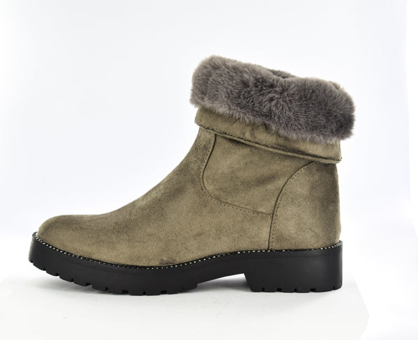 Ladies Faux Microfibre trim fur collar Inside Zip Ankle Boot
