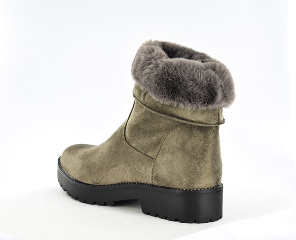Ladies Faux Microfibre trim fur collar Inside Zip Ankle Boot