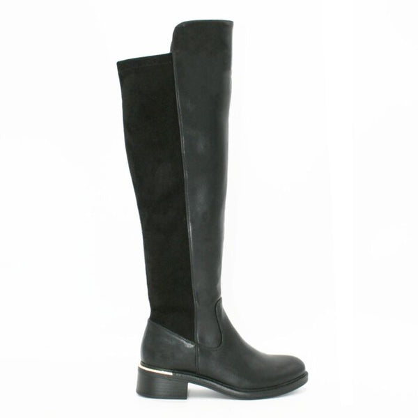 WI3124 LADIES PU/LYCRA LONG LEG STRETCH BOOT BLACK/BLACK CROC/BLACK CROC WIDE