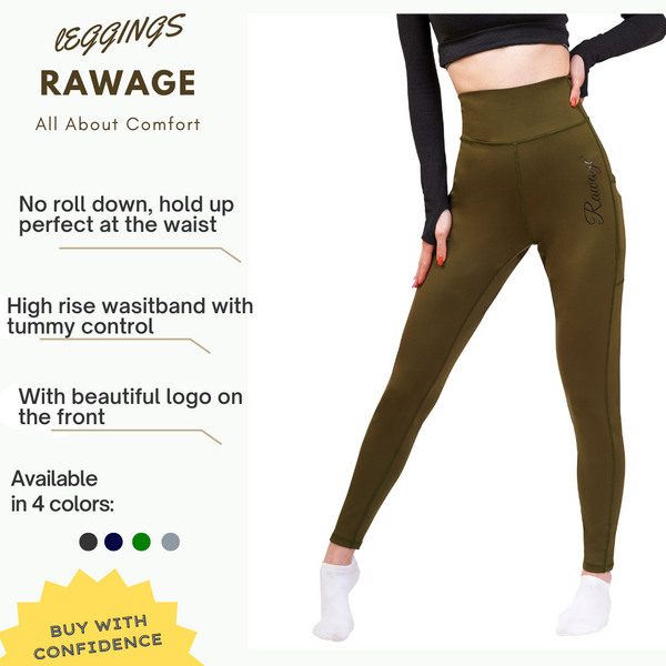 Rawage Women Leggings with Pockets for Women, Yoga Leggings Womens High Waisted Tummy Control, Women Sports Gym Leggings Yoga Pants