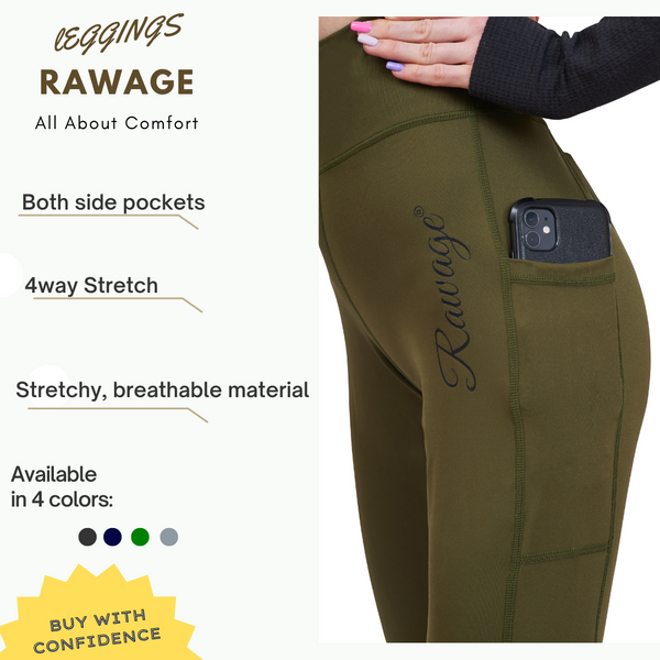 Rawage Women Leggings with Pockets for Women, Yoga Leggings Womens High Waisted Tummy Control, Women Sports Gym Leggings Yoga Pants