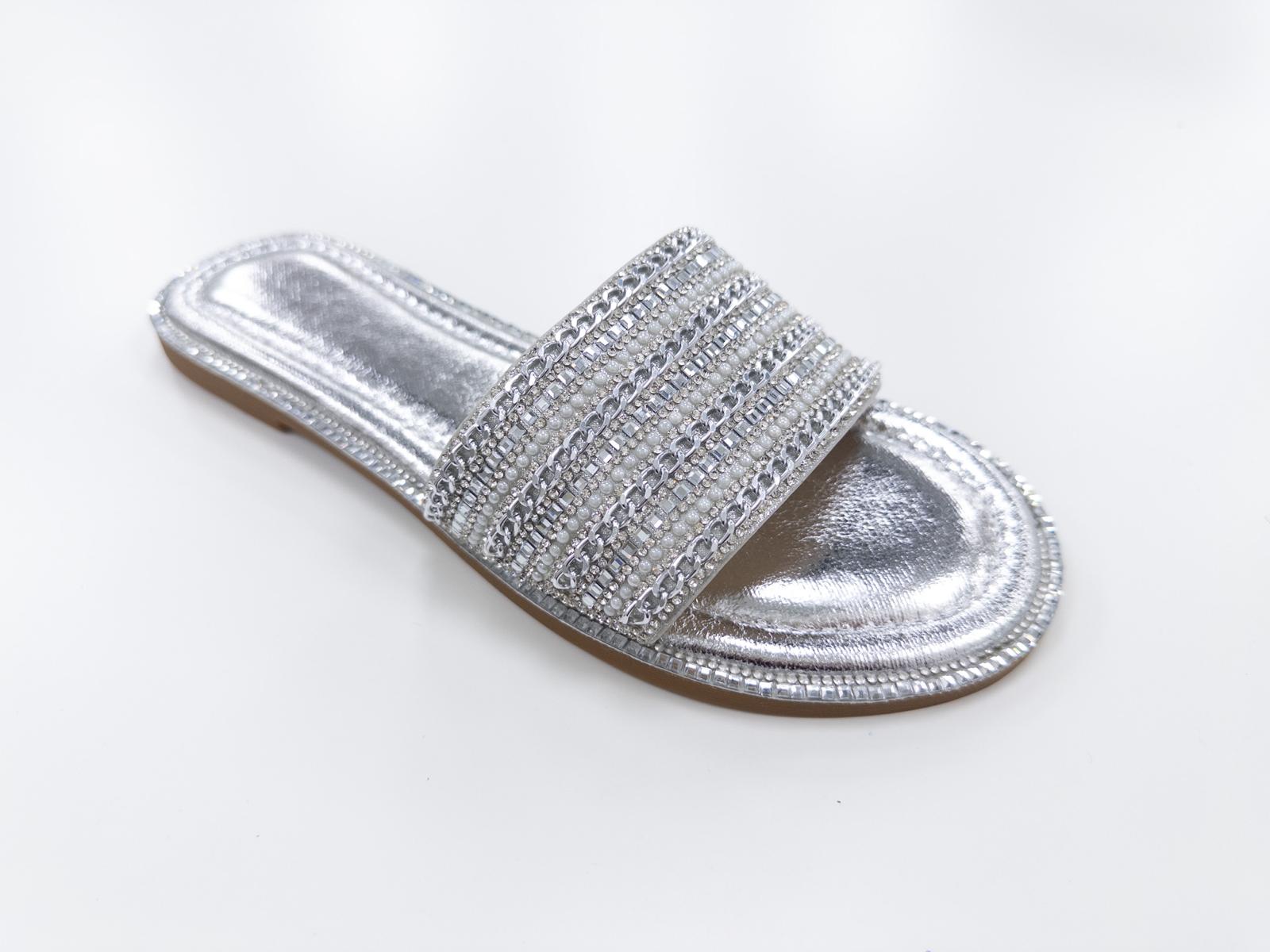 PX865 LADIES SILVER SPARKLY SUMMER SLIDERS