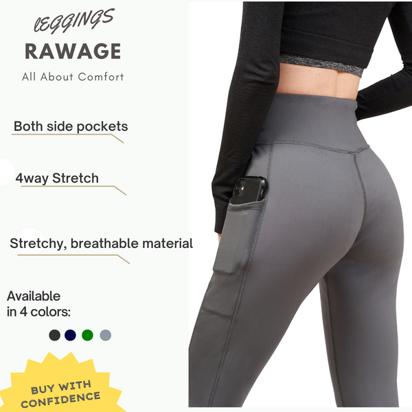 Rawage Women Leggings with Pockets for Women, Yoga Leggings Womens High Waisted Tummy Control, Women Sports Gym Leggings Yoga Pants