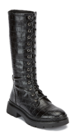 LS4015 LADIES BLACK CROC 14 EYELET LACE UP BOOT