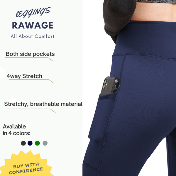 Rawage Women Leggings with Pockets for Women, Yoga Leggings Womens High Waisted Tummy Control, Women Sports Gym Leggings Yoga Pants