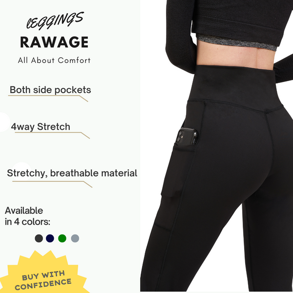 Rawage Women Leggings with Pockets for Women, Yoga Leggings Womens High Waisted Tummy Control, Women Sports Gym Leggings Yoga Pants