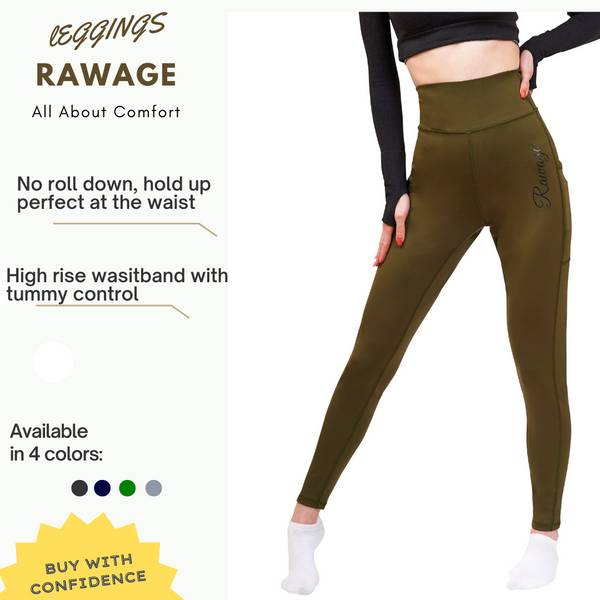 Rawage Women Leggings with Pockets for Women, Yoga Leggings Womens High Waisted Tummy Control, Women Sports Gym Leggings Yoga Pants