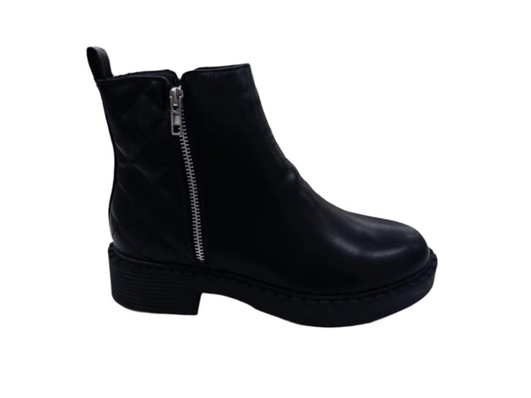 LS3888 LADIES BLACK PU QUILTED BACK ANKLE BOOT