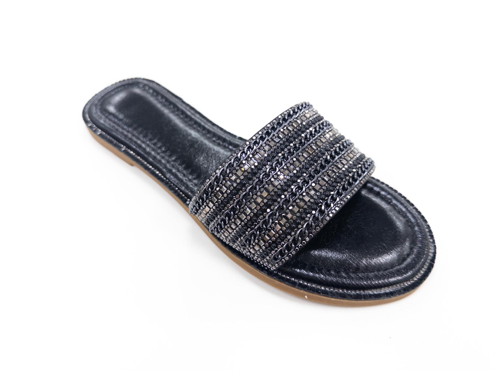 PX865 LADIES BLACK SPARKLY SUMMER SLIDERS