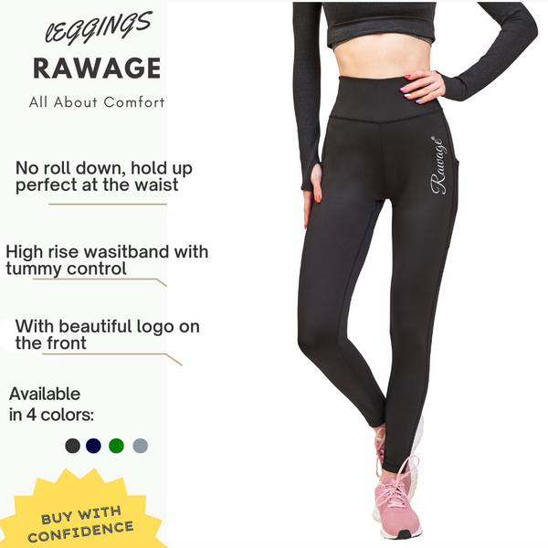 Rawage Women Leggings with Pockets for Women, Yoga Leggings Womens High Waisted Tummy Control, Women Sports Gym Leggings Yoga Pants