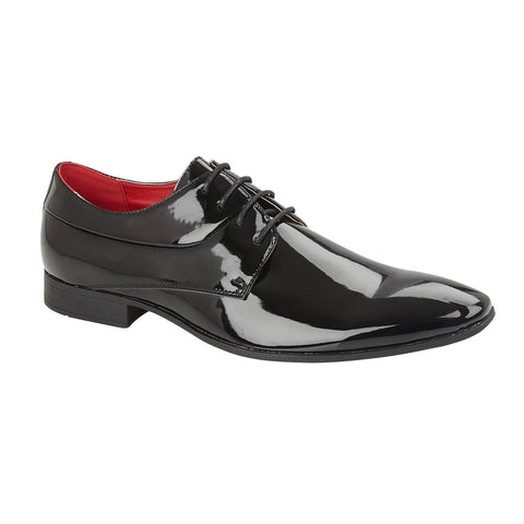 ASTAIRE men's lace up formal patent shoe with a red in-sock