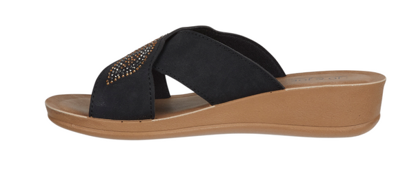 WOMEN EMPRESS Ladies diamante lightweight cross over mule with diamante trim