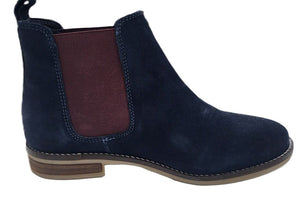 L732NCS   'STELLIRA'  Navy/Berry Real Suede Twin Gusset Ankle Boot