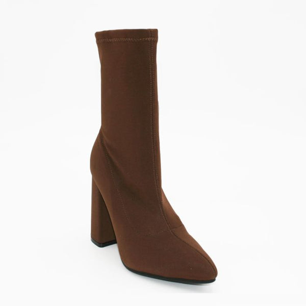 LS1153 BLOCK HEEL SOCK BOOT CHOCOLATE