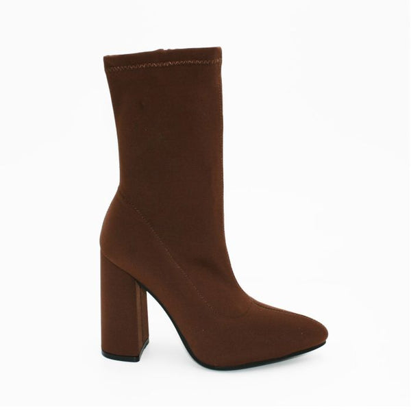 LS1153 BLOCK HEEL SOCK BOOT CHOCOLATE