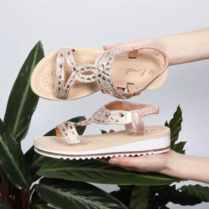 LS8111 WOMEN SILV/ROSEGOLD/BLK LADIES DIAMONTE COMFORT SANDAL