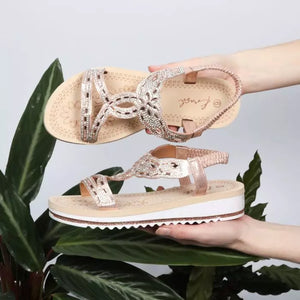 LS8111 WOMEN SILV/ROSEGOLD/BLK LADIES DIAMONTE COMFORT SANDAL