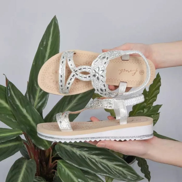 LS8111 WOMEN SILV/ROSEGOLD/BLK LADIES DIAMONTE COMFORT SANDAL