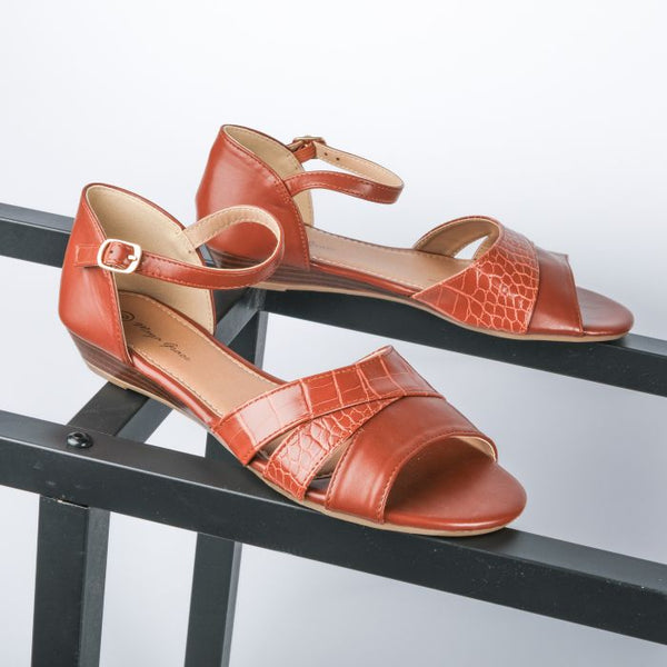 LS8531 WOMEN TAN INTERLOCKING SQUARE TOE SANDAL