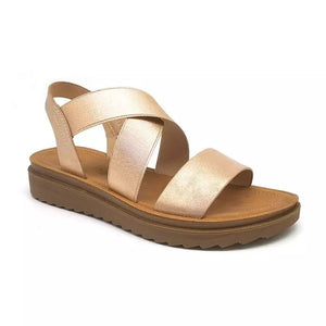 LS8841WF WOMEN WIDE FIT COMFORT CROSS STRAP SANDAL PEWTER/ROSEGOLD