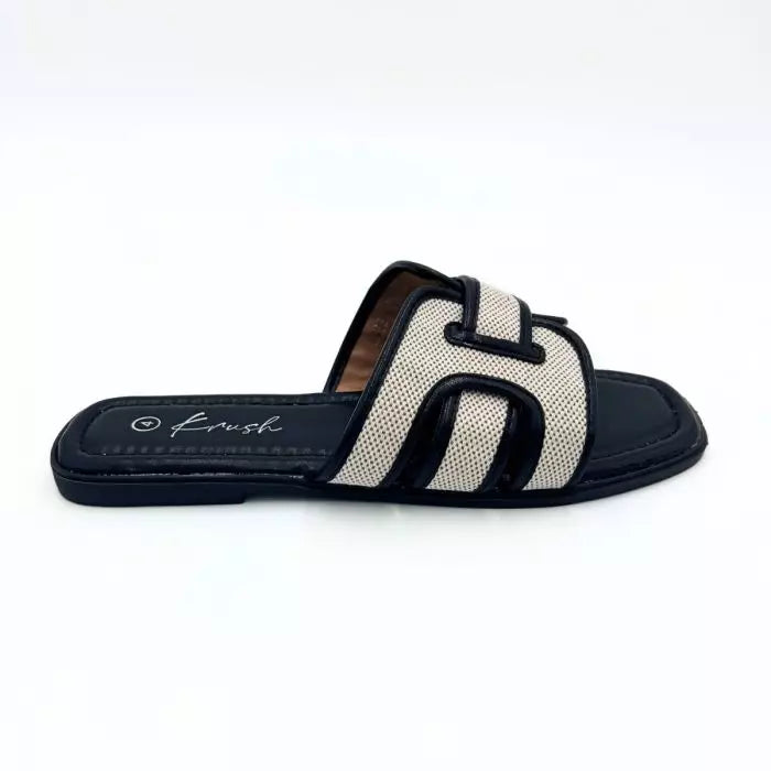 LS9659 WOMEN BLK/GLD/TAN INTERLOCKING SQUARE TOE SANDAL