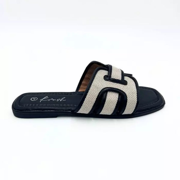 LS9659 WOMEN BLK/GLD/TAN INTERLOCKING SQUARE TOE SANDAL