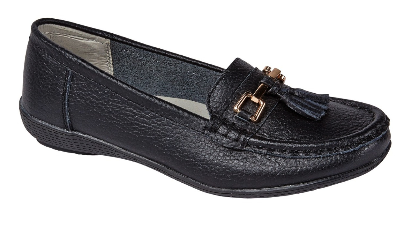 WOMEN NAUTICAL BLACK LEATHER TASSEL SLIPON LOAFER LADIES SHOES
