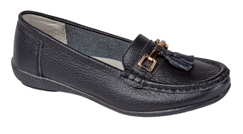 WOMEN NAUTICAL BLACK LEATHER TASSEL SLIPON LOAFER LADIES SHOES