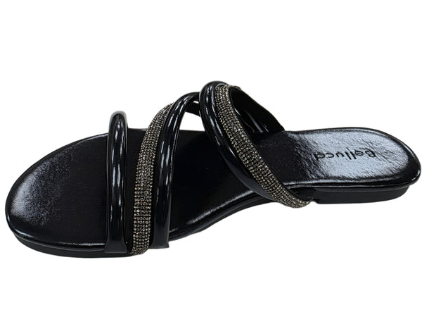 C-383 WOMEN DIAMONTE SLIP ON CROSS OVER LADIES SANDLAS