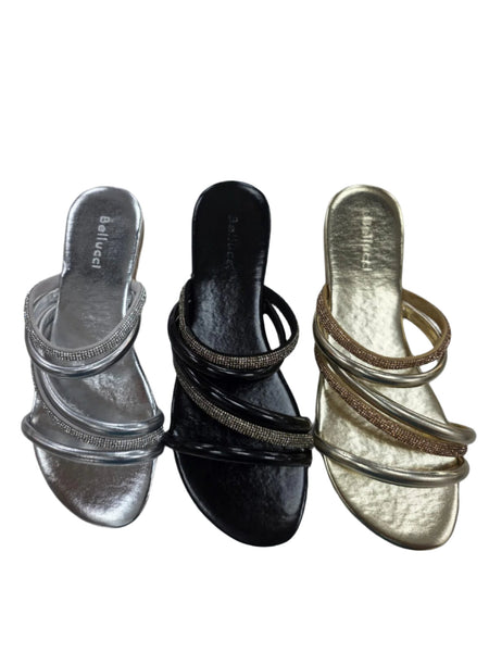 C-383 WOMEN DIAMONTE SLIP ON CROSS OVER LADIES SANDLAS
