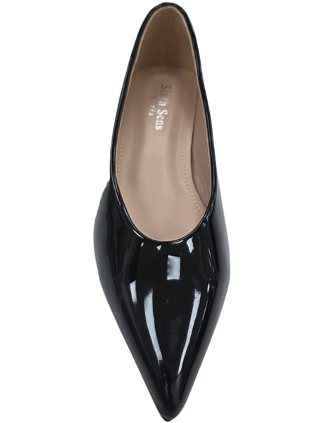 LADIES YT96 WOMEN BLACK PATENT SLIP ON POINTY SHOES