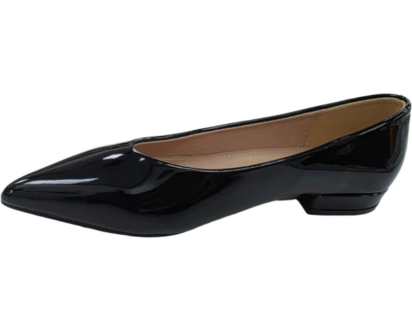LADIES YT96 WOMEN BLACK PATENT SLIP ON POINTY SHOES