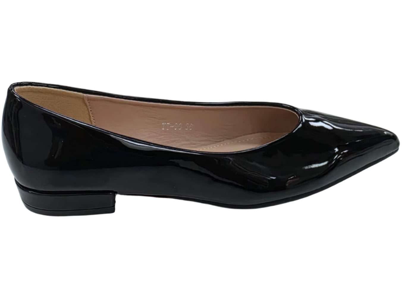 LADIES YT96 WOMEN BLACK PATENT SLIP ON POINTY SHOES