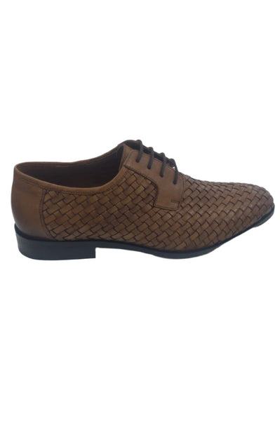 Mens TAN Orignal Leather Weave Basket Formal Laceup Shoes