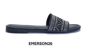 EMERSON26 LADIES BLACK DIAMANTE SLIPPERS