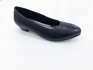 L172A Black Leather 20mm Heel Ladies Court Shoe Comfort Memory Foam Leather Sock Textile/Leather Lining PVC Sole