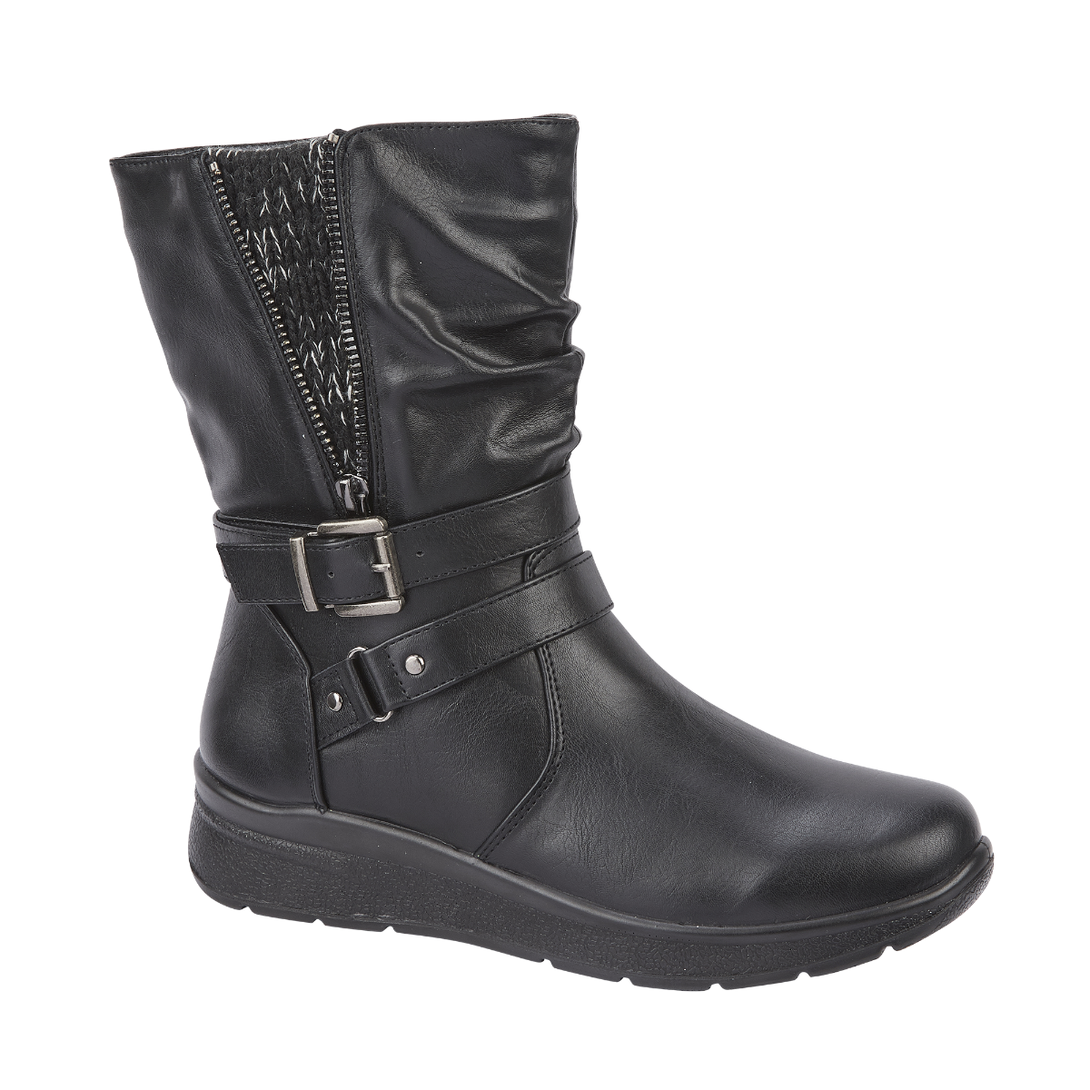 CATALINA Ladies lightweight ankle boot with knitted insert and fleecy lining with an inside zip.