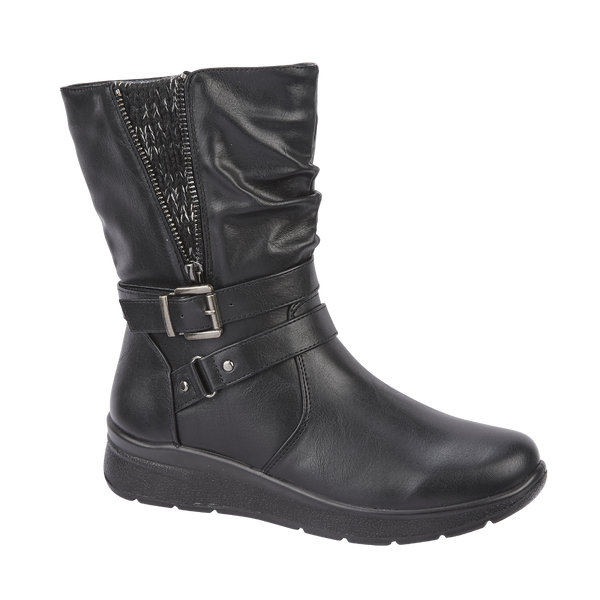 CATALINA Ladies lightweight ankle boot with knitted insert and fleecy lining with an inside zip.