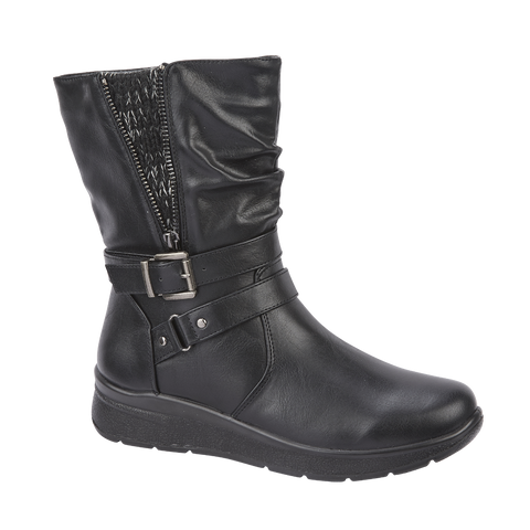 CATALINA Ladies lightweight ankle boot with knitted insert and fleecy lining with an inside zip.