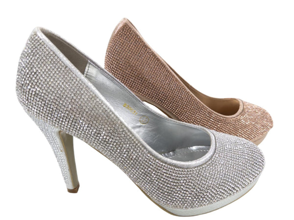 S30631 LADIES STONES EMBELLISHED CINDERELLA HEELS