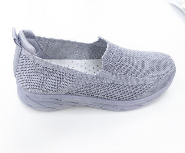 823 GREY LADIES FLYKNIT PULL ON TRAINERS