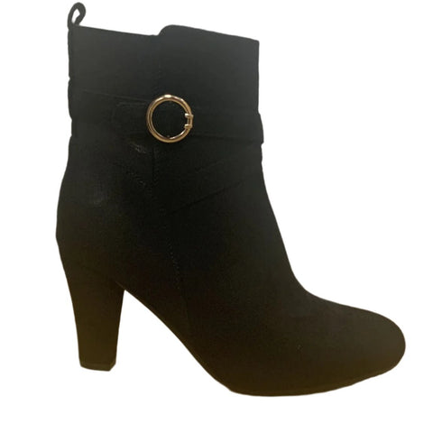 LS7972 LADIES BLACK SUED CONE HEEL ANKLE BOOTS