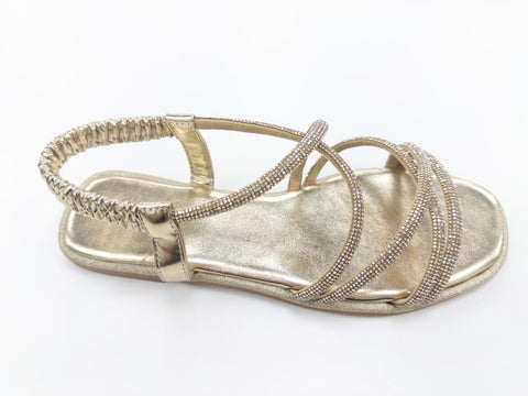 PB46 LADIES GOLD FLAT ELASTICATED STRAPS DIAMANTE SANDALS