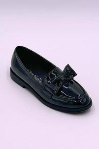 GS9247 Girls Black Scuff Resistant Patent Bow Loafer