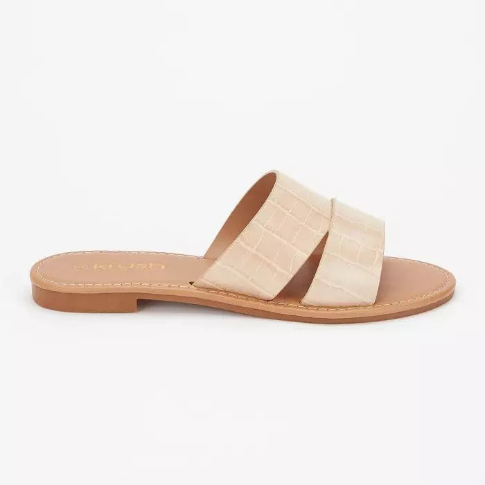LS2817 WOMEN KHAKHI CROC LADIES PEEP TOE SLIDER